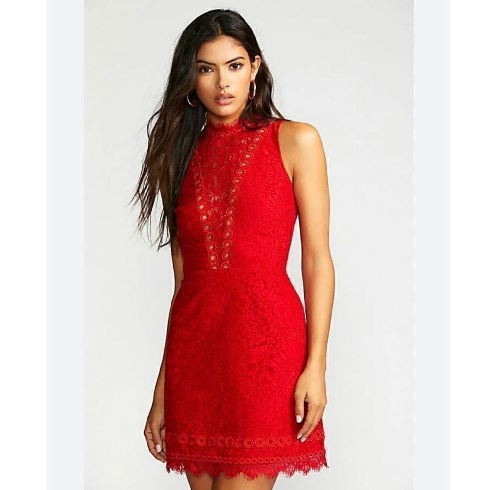 Free People X Saylor Cherie Red Lace Dress Sleeveless Bodycon Size Small